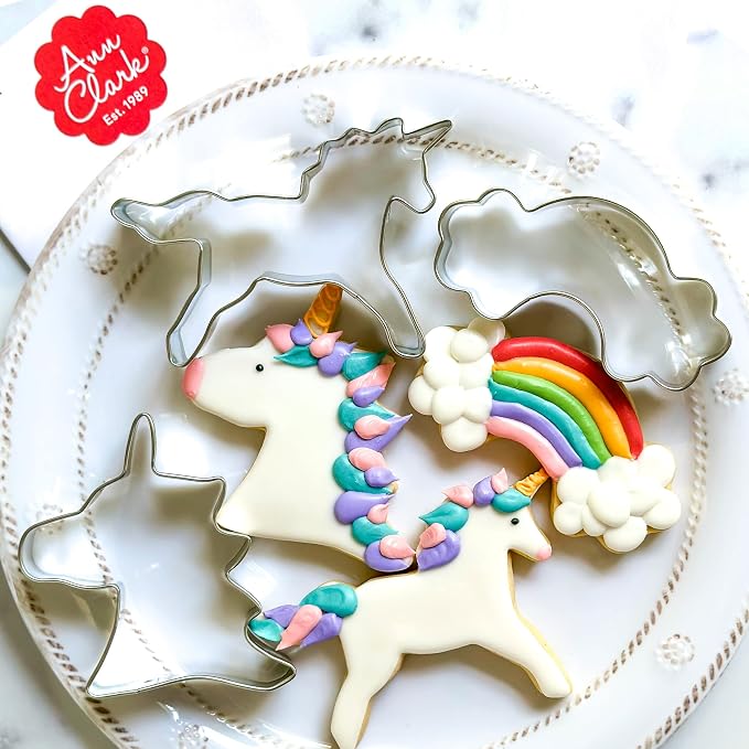 Ann Clark Unicorn 3-Pc. Cookie Cutter Set, Made in USA, Rainbow, Unicorn Body & Head