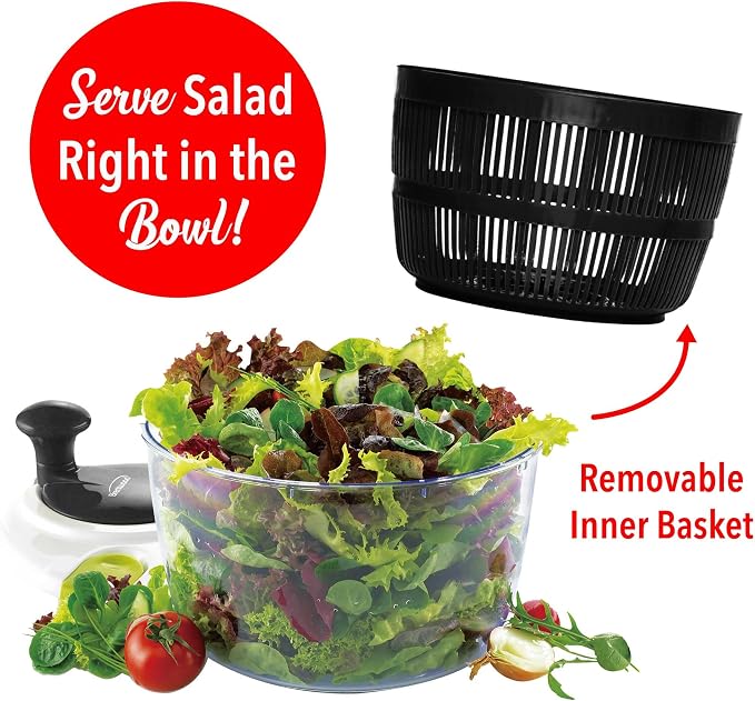 Brentwood Salad Spinner with 5-Quart Serving Bowl (Black)