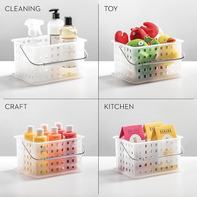 iDesign Small Shower Caddy, Clear Frost | With Handle, Portable, For Dorm or Bathroom