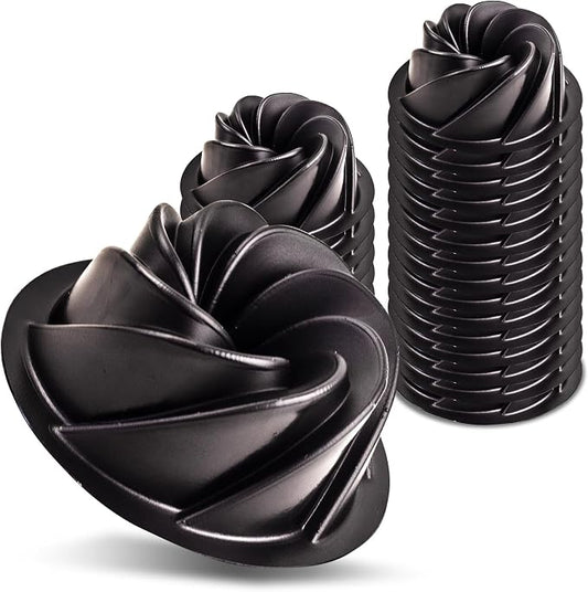O'Creme Bakeable Plastic Mini Swirl Cake Pan, Baking Pan With Non-Stick Silicone, Reusable nonstick baking molds, Durable, Lightweight, Easy Storage for Baking and Much More - 25 QTY Pack