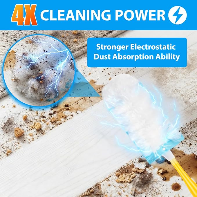 60 Count Larger Size Duster Refills for Swiffer Dusters with 1 Handle | Multi-Surface Feather Microfiber Duster Disposable Alternative, Heavy Duty Cleaning Kit for Home, Furniture, Blinds and Vent