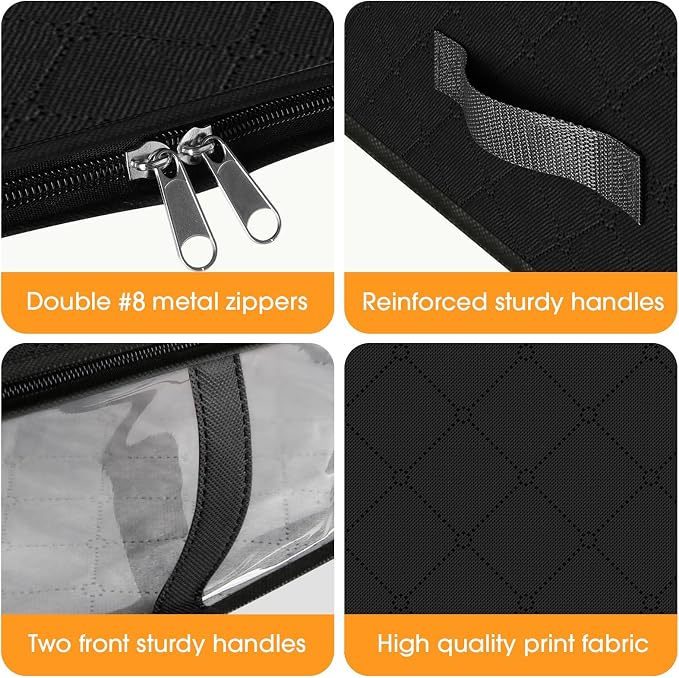 StorageRight Under Bed Storage Bags, 2 Pack, 40L, Black | Breathable Non-Woven Fabric with a Clear Window and Zippered Top for Clothes, Comforters, Blankets and Seasonal Storage
