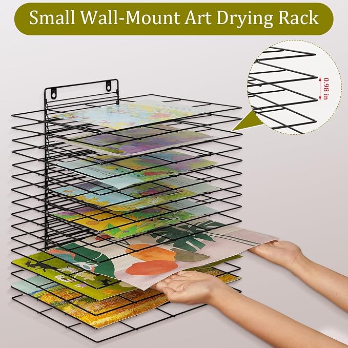 16 Shelves Art Drying Rack for Classroom, Paint Drying Rack, Black | Drying Rack Classroom, Wall Art Storage Rack, Removable Shelves for Classrooms and Art Studios