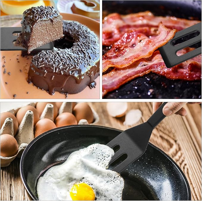 【2 Pack】Kunovo Small Spatula for Nonstick Cookware Mini Spatulas for kitchen Use,Heat-Resistant Silicone Thin Spatula Cooking Baking (Black-R)