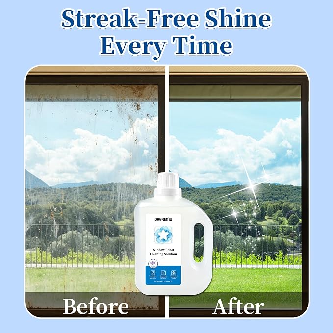 1.5L Window Cleaner, Cleaning Solution Compatible with ECOVACS Winbot W3 OMNI/W2S OMNI/W2 PRO/W1 PRO/MINI Window Cleaning Robot, Streak Free, Low Foam, Non Corrosive, Multi-Surface Glass Cleaner