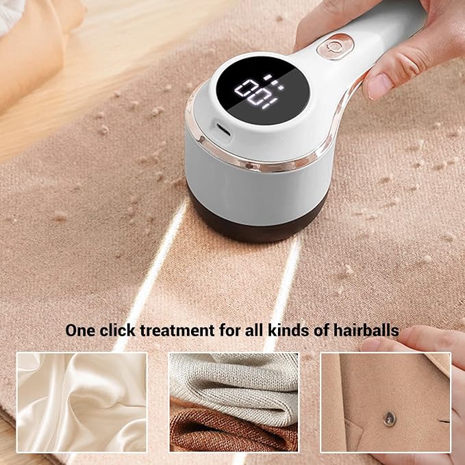 Fabric Shaver, Lint Remover Rechargeable Portable Electric Sweater Defuzzer Multifunctional Digital Display Fuzz Remover Electric Lint Shaver for Clothes Furniture (White)