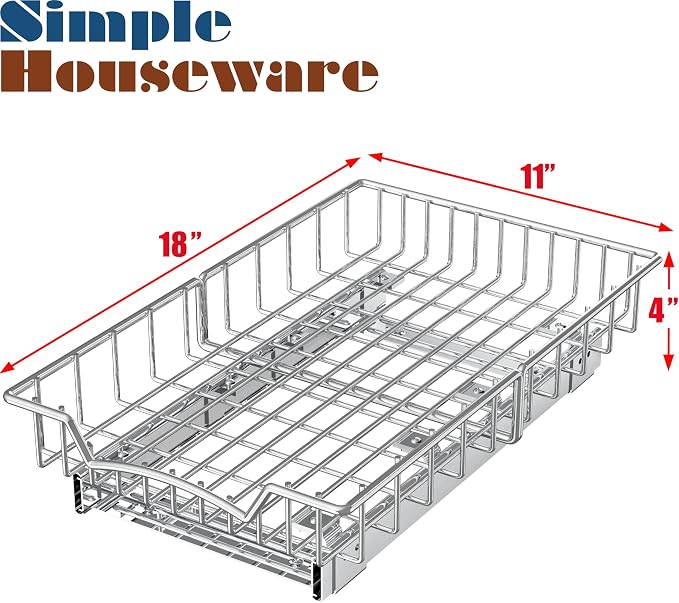 Simple Houseware Under Cabinet Pull Out Sliding Shelf Drawer, 18Dx11W | for Kitchen Organizer