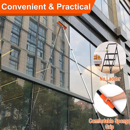 Buyplus 26Ft High Reach Squeegee for Window Cleaning Kit with 5 to 20 Foot Extension Pole, Extendable Window Cleaner Squeegee, Telescopic Window Washing Kit for Indoor/Outdoor High Window