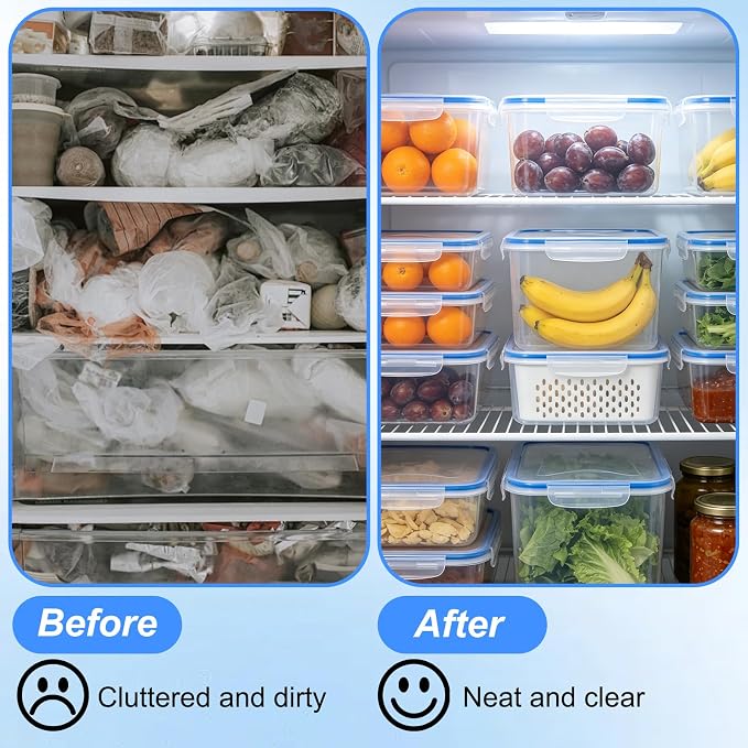 3 PCS Fruit Storage Containers for Fridge,Removable Colander,Airtight Food Storage Containers,Keep Fresh Longer