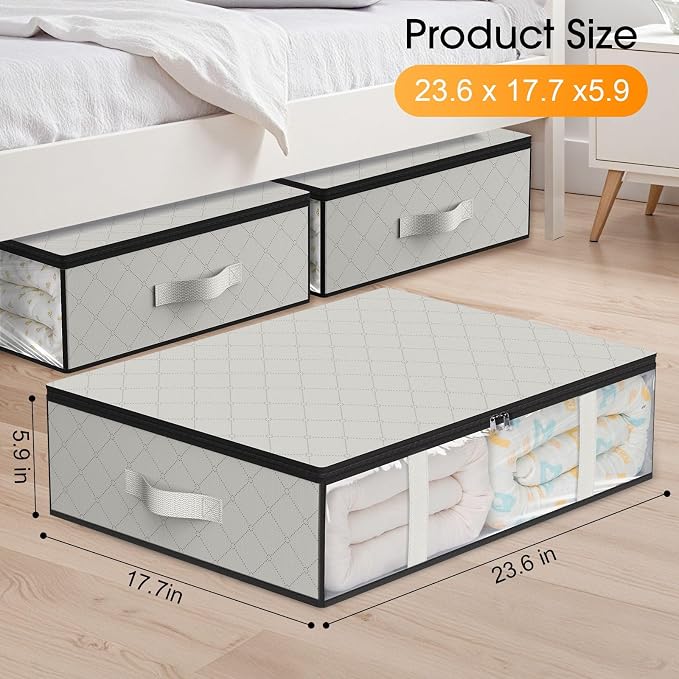 StorageRight Under Bed Storage Bags, 6 Pack, 40L, White | Breathable Non-Woven Fabric with a Clear Window and Zippered Top for Clothes, Comforters, Blankets and Seasonal Storage