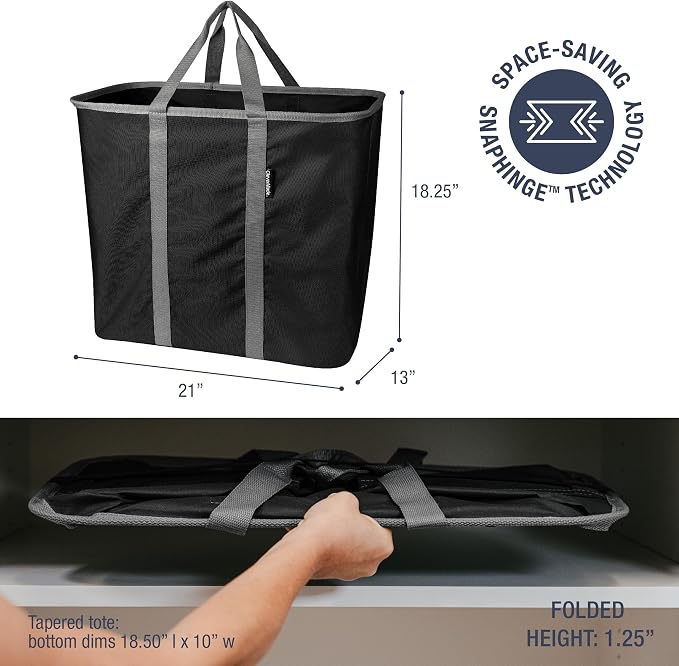CleverMade Collapsible Laundry Caddy, 64L, 2 Pack, Black Gray | A reinforced rim and base keep it upright for loading. Comfortable handles move up to 2 full loads, then it folds flat.