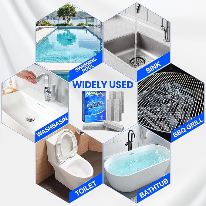 6 Pack Pumice Stone Toilet Bowl Cleaner, Pumice Stone for Cleaning | Scouring Stick Removes Hard Water Ring & Rust Stain, Easy to Shape Powerfully Cleans Toilets, Ceramic, Grill, Tub, Pool, Sink