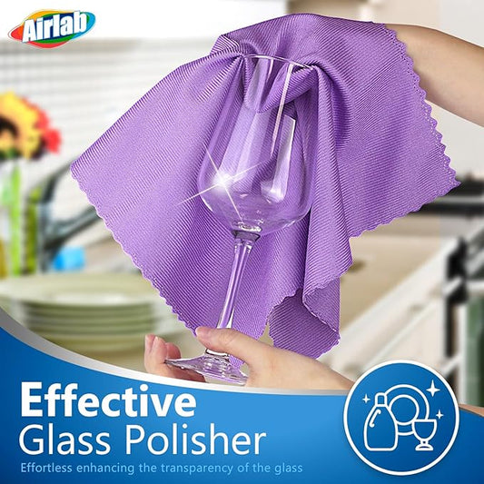 Airlab Glass Polishing Cloth Streak Free Miracle Cleaning Cloth Lint Free Microfiber Cleaning Rags for Glasses Kitchen Dish Mirrors Easy Clean, Pack of 8, 16" x 12", Multicolor