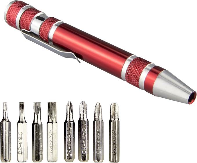 SWATOM 8 in 1 Mini Screwdriver Set Small Screwdrivers Pen Magnetic Repair Tools EDC Compact Precision Gadgets for Computer Eyeglasses Daily Home Improvement Use (Red)