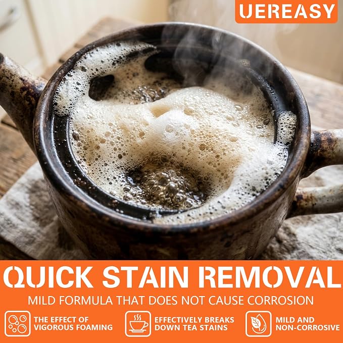 Cleaning Foam Powder, Tea & Coffee Stain Remover, 1Pack, 16 oz | Stain Remover Powder for Tea Pots, Coffee Mugs and Stainless Steel, Effectively Removes Stains, Restoring a New Luster