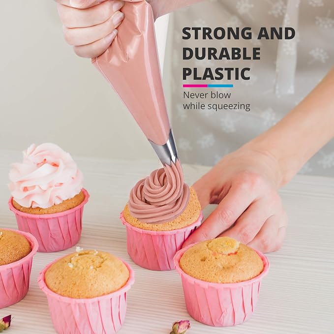 Riccle Disposable Piping Bags 12 Inch - 100 Anti Burst Pastry Bags - Icing Piping Bags for Frosting - Ideal for Cakes and Cookies Decoration
