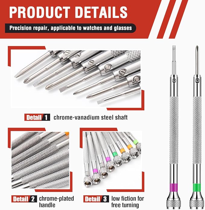 Chumia 8 Pieces Precision Watch Screwdriver Set, 1.4-2.0 mm Micro Jewelers Repair Screwdriver Set for Eyeglasses Jewelry Work, Electronics Repair(Flathead, Phillips)