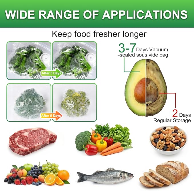 Higfra Reusable BPA Free Vacuum Sealer Bags (8.5 * 8.3in), 30 Pcs & 2 Seal Clips, Upgraded Valve Plastic, Clear, Double Zipper Seal, Microwaveable, Food Storage, Cooking