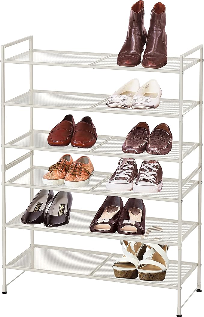 Simple Houseware 3-Tier Stackable Mesh Shoe Rack, White | 9 Pairs of Shoes Storage Organizer for Closet, Entryway, Garage & Corridor