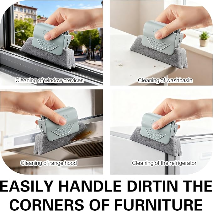 2026 New Magic Window Track Cleaner, Window Groove Cleaning Brush Tools Set, Sliding Door, Sill, Tile Lines, Shutter, Car Vents, Small Spaces Clean (Gray+Green)