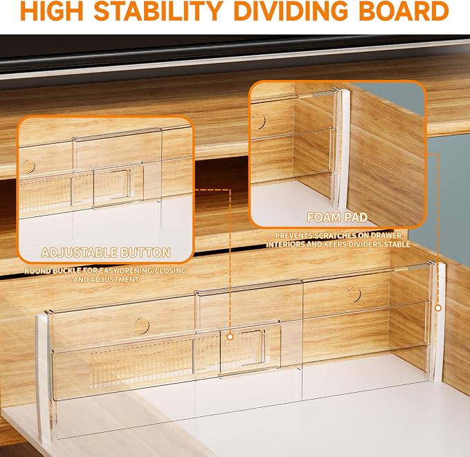 Yieach 8 Pack 6 Inch Tall Acrylic Drawer Divider for Clothes-Expandable from 12.3-18''-Adjustable Dresser Deep Drawer Dividers for Baby Clothing,Underwear,Clear in Drawer Separators for Kitchen,Office