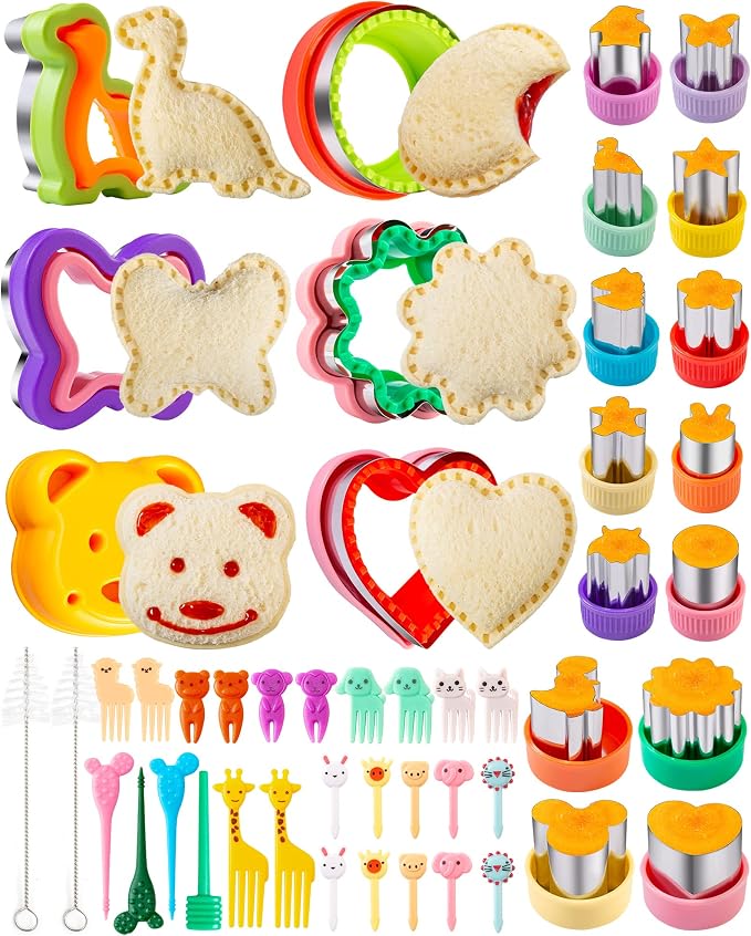 Sandwich Cutters for Kids Lunch 12 Pcs | Cookie Cutters Set, Vegetable Fruit Cutters Shapes, Stainless Steel, Biscuit Cutters, Dinosaur Mouse Heart Star