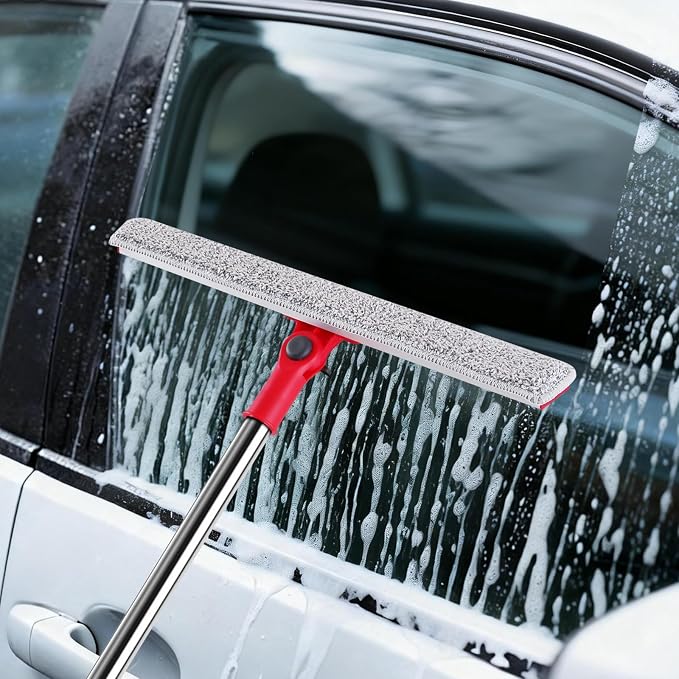 86.6" Window Squeegee for Home, Squeegee for Window Cleaning Kit with 6-Section Adjustable Long Handle, 16" & 12" Glass Scraper Squeegee for Shower Glass Doors & Windshield, Includes 4 Microfiber Pads