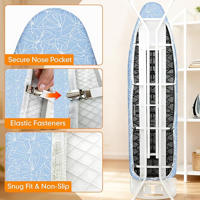 Ironing Board Cover and Pad, 21x57 Extra Large Thick Iron Padding, Scorch & Stain Resistant Ironing board cover, Heavy Duty Iron Board Padded with Adjustable Fasteners Durable Elastic Edge, Sky Blue