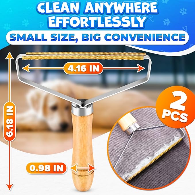 Pet Hair Removers 2 Pack Reusable Metal Lint Remover Tool – Durable Pet Hair Remover Tool with Wooden Handle | Portable Fabric Shaver Fuzz Cleaner for Clothes, Carpet & Furniture, Couch | Portable Fabric Shaver Lifts Fuzz from Clothes, Carpet, Furnitur...
