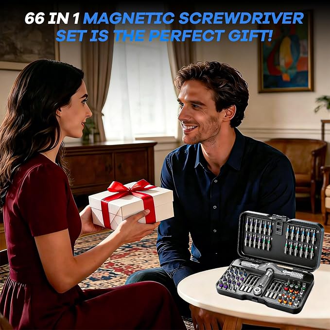 2026 New 66 in 1 Magnetic Ratchet Screwdriver Set, DIY Screwdriver Set with Detachable Handle, Portable Compact Repair Tool Kit for Furniture Laptop Electronicsv Bicycle