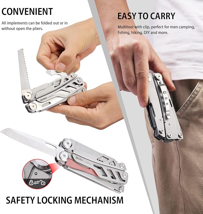 NexTool Flagship Pro Multitool Pliers with Full-size Scissors (Silver) | 16-in-1 Multi-tool, Safety Locking, Replaceable YG8 wire cutters, Tool for Camping, Survival, Fishing, Repair, Gifts for Men
