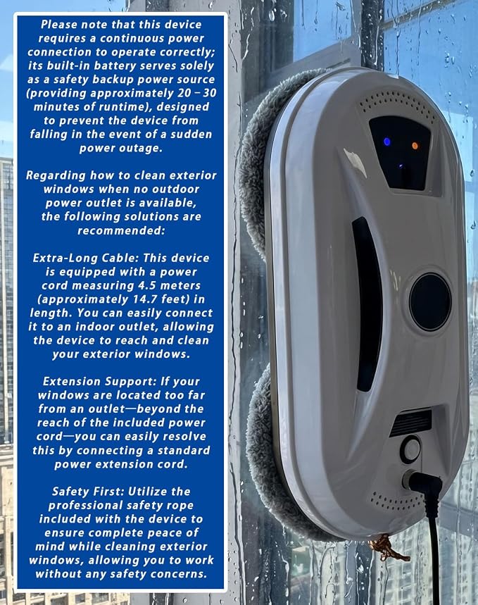 Window Cleaning Robot, Robot Window Cleaner with AI Intelligent Positioning & Edge Detection & Powerful Suction, Anti-Drop Safety for High-Rise Glass & Large Bay Windows