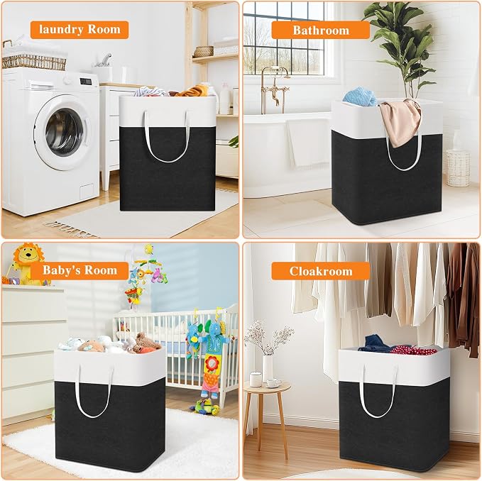 TasticTotes Laundry Basket 3-Pack, Laundry Hamper, 100L-Black | Clothes Laundry Hamper, Collapsible Laundry Basket, Freestanding laundry hamper with Handles, Towel Storage for Home or Dorm