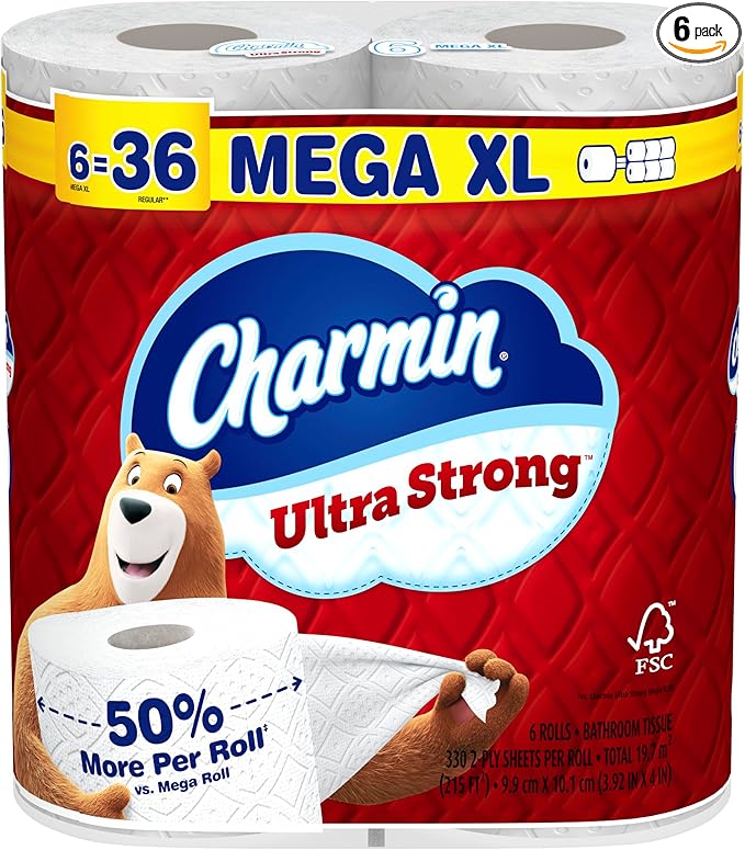 Charmin Ultra Strong Toilet Paper 6 Mega XL Rolls, 330 Sheets Per Roll