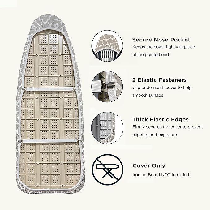 UniSimp Ironing Board Cover and Pad 18"x49" Extra Thick Natural Cotton, Scorch and Stain Resistant Padding, Extra Wide Iron Board Cover with Fasteners Heavy Duty Elastic Edge, Heatproof Zebra