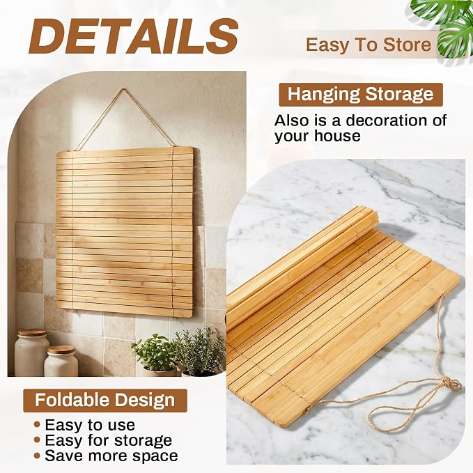 Maxdot Wooden Dish Drying Rack, 17.8 x 16 Inch Roll up Kitchen Over Sink Dish Drying Rack for Dishes, Plates, Bowls, Wooden Cover Counter Space, Crack Resistant Drainer, Kitchen Supplies(Natural)