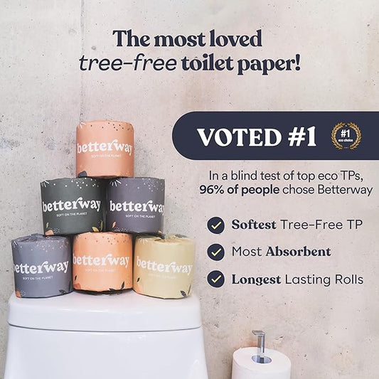 Betterway Bamboo Toilet Paper 3 Ply - Sustainable Toilet Tissue - 24 Long-Lasting Rolls & 360 Sheets Per Roll - Septic Safe - Organic, Plastic & PFAS Free - FSC Certified