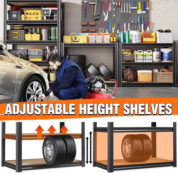 8-Pack Heavy Duty Metal Shelving Units, 71" H x 28" W x 12" D, 5-Tier Adjustable Steel Storage Racks for Garage, Warehouse, Industrial, and Home Organization, 1900 lbs Capacity