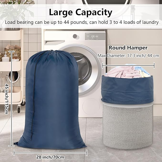 OTraki 28x45 Inch Laundry Bag 2PCS Heavy Duty Laundry Dirty Clothe Travel Wash Bag Extra Large Hamper Bag Drawstring Laundry Basket Liner Bag Drying Do Not Exceed 176℉(Navy Blue) | Travel Wash Bag Extra Large Hamper Bag Drawstring Laundry Basket Liner ...