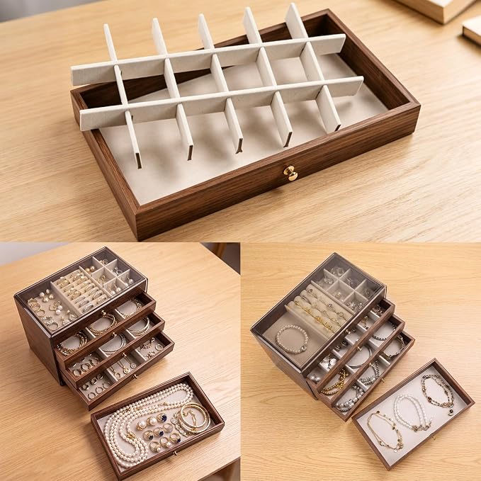 Greenfeather Jewelry Box Organizer with 5 Drawers, Jewelry Organizers and Storage with Acrylic Lid Vintage Jewelry Drawer Organizer Earrings Rings Necklace Bracelets Gift Idea for Women and Girls
