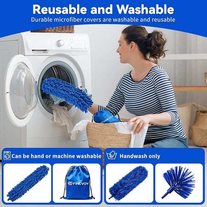 Dusters for Cleaning, Duster with Extension Pole 5 in 1 Kit, Cobweb Duster, Long Dusters for High Ceilings, Microfiber Dusters for Ceiling Fan, Blinds and Furniture