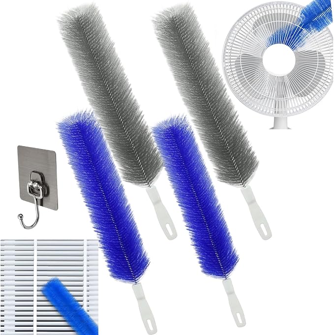 Ultimate Dusting Tool, Fan Cleaning Brush, Bendable Microfiber Head, Flexible Microfiber Duster Remover Washable ldeal for Electric Fans Air Conditioning, Home Car Vents, Curtain (4pcs*Mix)