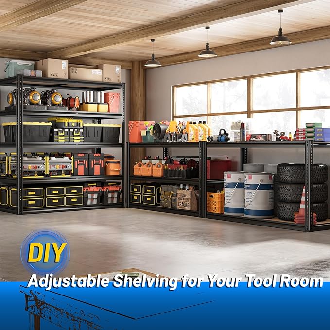 ROOMFAVE 40" W Storage Shelves 5 Tier Garage Shelving Heavy Duty,2350LBS Adjustable Metal Shelving Unit, Garage Shelves for Basement, Warehouse, Pantry, Closet, 72.1" H x 40" W x 20" D, Black,2PCS