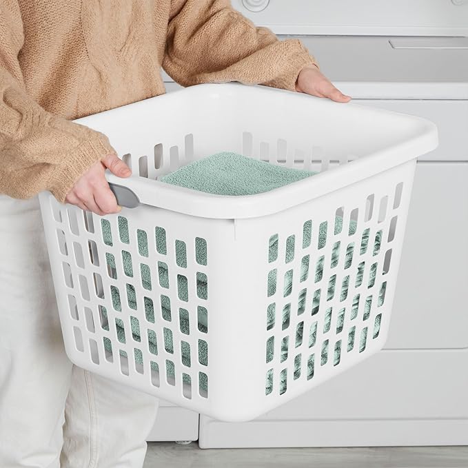 Sterilite Square Laundry Basket, Plastic Clothes Hamper, 12 Pack | 1.5 Bushel Capacity, White, Large Bin with Comfort Grip Handles and Reinforced Rim
