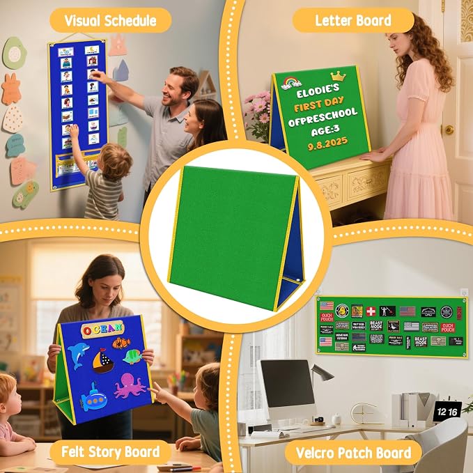 AKAYOK Foldable Felt Board for Toddlers, Double-Sided Flannel Boards Stories for Preschool Learning, Interactive Storytelling & Play, 33" x 12" Portable Felt Letter Board for Home & Classroom Use