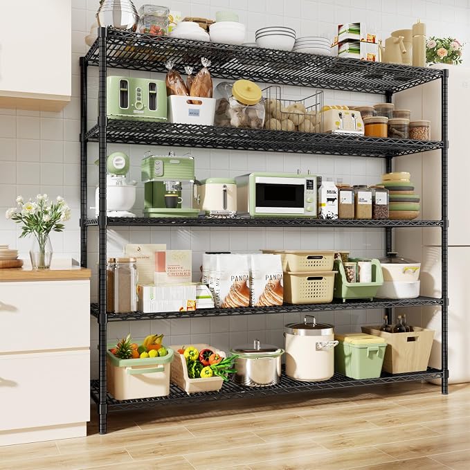 ROOMTEC 5-Tier Heavy Duty Garage Shelves, 60"W*24"D*82"H, Max Load 4000LBS | Wire Shelving Unit, Adjustable Storage Shelves, Industrial Metal Shelf Rack for Pantry,Warehouse,Basement, Kitchen