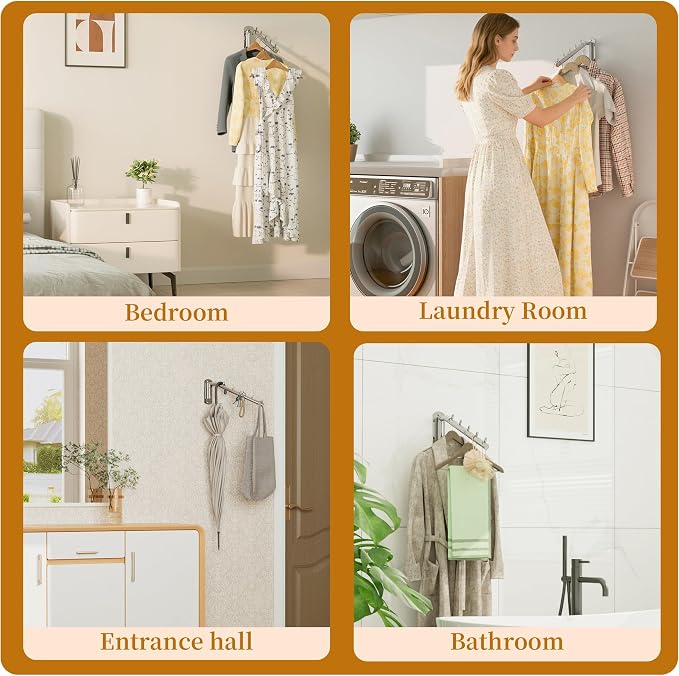 Alise Wall Mounted Drying Rack,Swivel Clothes Drying Hangers,Chrome,2 Pcs | Space Saving Clothes Rack,Heavty Duty Stainless Steel Clothes Wall Drying Rack for Laundry Closet Bathroom