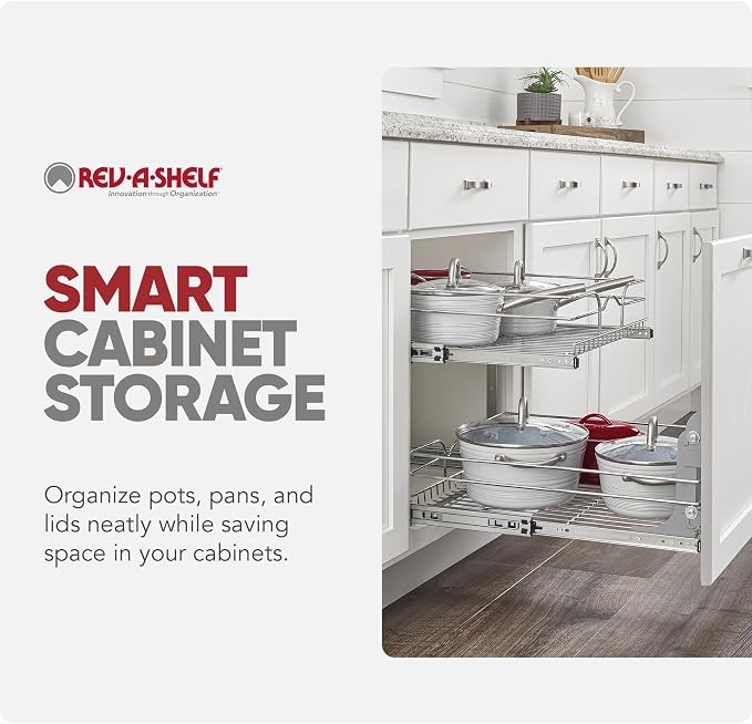 Rev-A-Shelf 2-Tier Pullout Shelf and Drawer Organizer for Kitchen Cabinets, Slide Out Storage Basket, Min Opening Width of 20.5", 21" x 22", 5WB2-2122CR-1