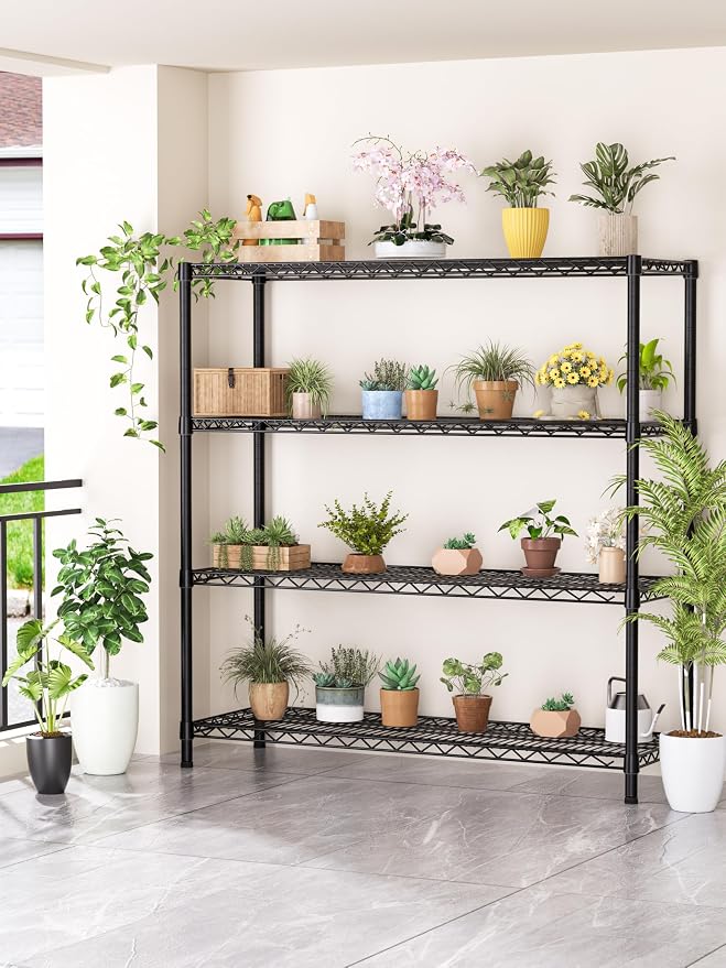 Golpart 4Tier Adjustable Storage Shelves Metal Wire Shelving Standing Shelf | Utility Heavy Duty Unit Rack Closet Organize for Home Kitchen Laundry Room Organization Pantry 18"Dx46"Wx59"H Black