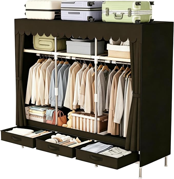 Portable Closet Wardrobe with Drawers for Bedroom，Apartment and Living Room